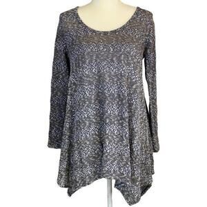 ILLA ILLA Long Sleeve Marled Blue Lagenlook Knit Sweater Medium Handkerchief Hem